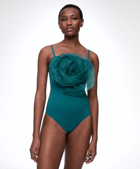 Oysho Floral Organza Swimsuit Zelene | TSN854601