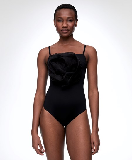 Oysho Floral Organza Swimsuit Čierne | MLJ241367