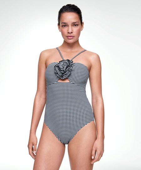 Oysho Gingham Cut-out Swimsuit Čierne | UZN670913