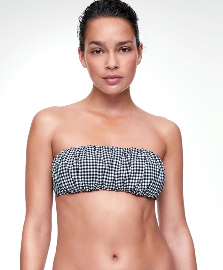 Oysho Gingham Ruched Bikiny Top Čierne | YAL124560