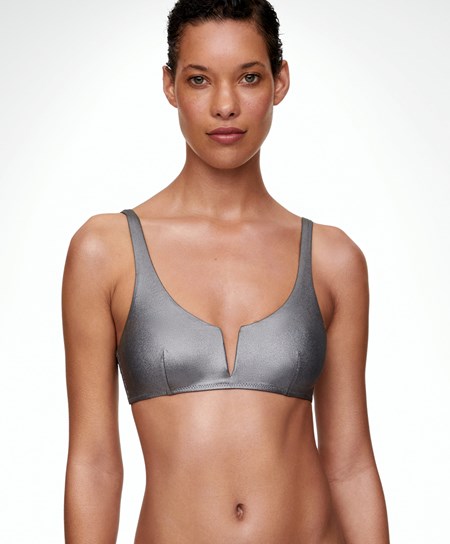 Oysho Halterneck-style Bikiny Top With V-neck Strieborne | QTM183740