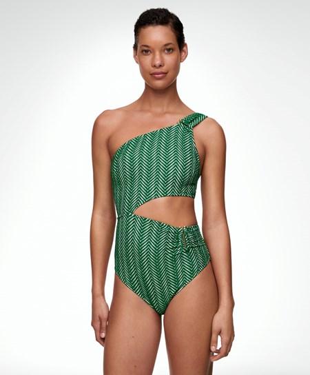 Oysho Jacquard Asymmetric Trikini Zelene | VTL358420