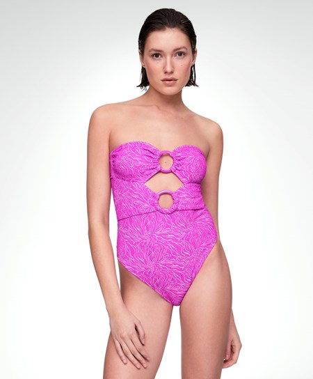 Oysho Jacquard Cut-out Swimsuit Fuchsie | MKP382196