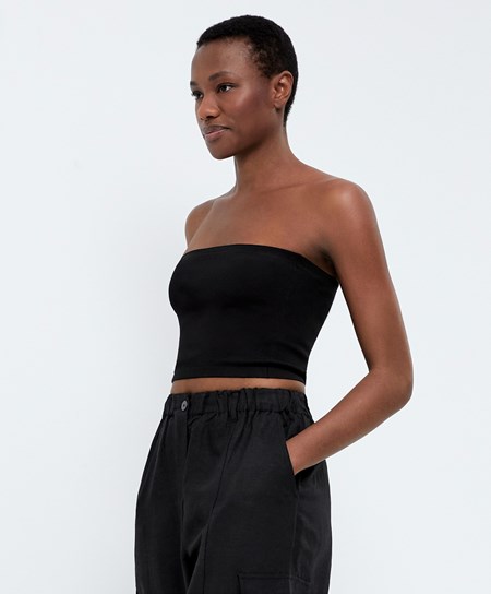 Oysho Knit Bandeau Top Čierne | HIY596807
