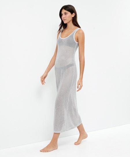 Oysho Knit Midi Saty Strieborne | NZW283901
