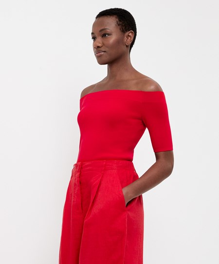 Oysho Knit Off-shoulder Top Červené | JDQ318724