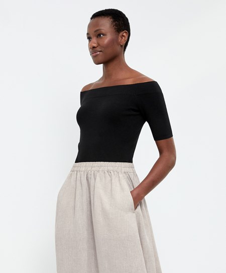 Oysho Knit Off-shoulder Top Čierne | BCE284139