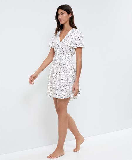 Oysho Kratke Polka Dot Saty Ecru | XMI104397