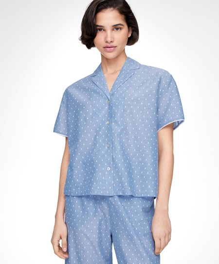 Oysho Kratke-sleeved 100% Bavlnene Plumeti Shirt Modre | ONE706583