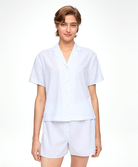 Oysho Kratke-sleeved 100% Bavlnene Plumeti Shirt Biele | SRB462537