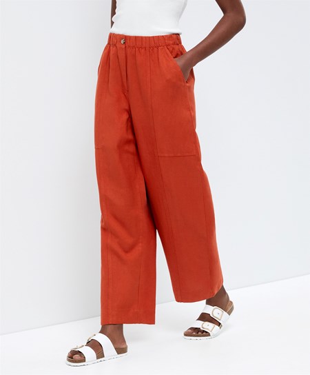 Oysho Linen Barrel Trousers Oranžové | YZQ653948