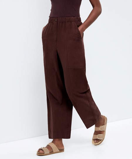Oysho Linen Barrel Trousers Čokoláda | MHZ751642