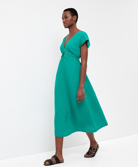 Oysho Linen Midi Saty Tyrkysové Zelene | PMW602487