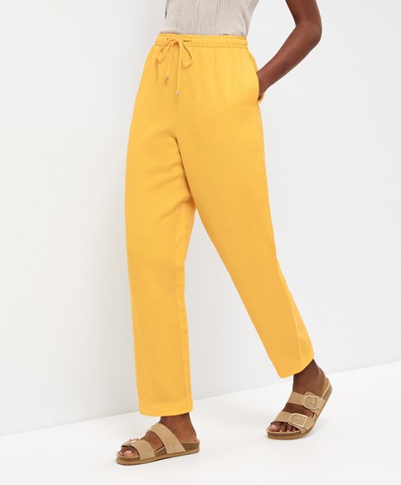 Oysho Linen Relaxed Fit Trousers Mid-yellow | ZRW905326