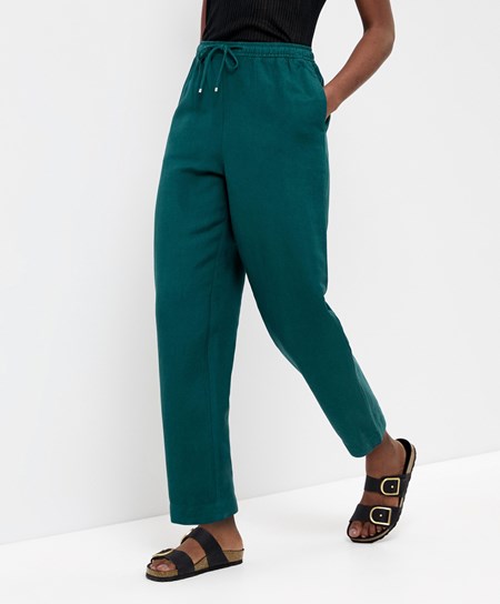 Oysho Linen Relaxed Fit Trousers Zelene | JQP598342