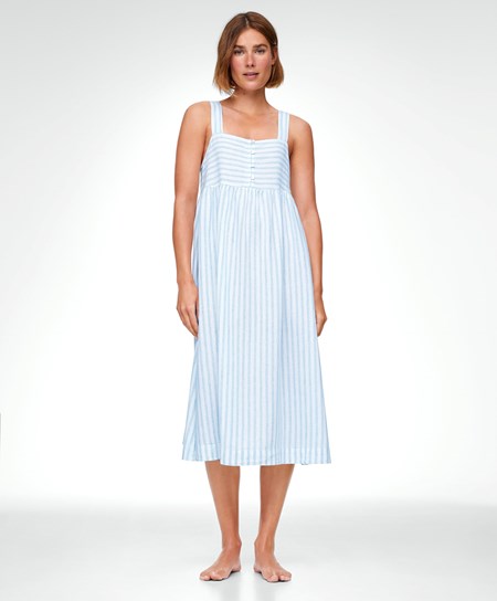 Oysho Linen Remienkové Midi Nightdress Pale Ecru | FXW930745