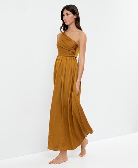 Oysho Long Asymmetric Saty With A Satin Finish Tmavo | NRM026948
