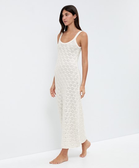 Oysho Long Bavlnene Crochet Saty Bone Whte | YZA956283