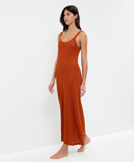 Oysho Long Bavlnene Crochet Saty Oranžové | DHN913268