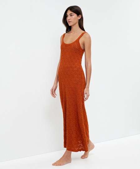 Oysho Long Bavlnene Crochet Saty Oranžové | UNX368791
