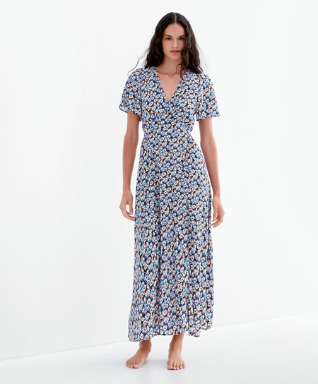 Oysho Long Floral Saty Modre | HQS357049