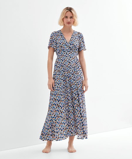 Oysho Long Floral Saty Modre | XCM142836