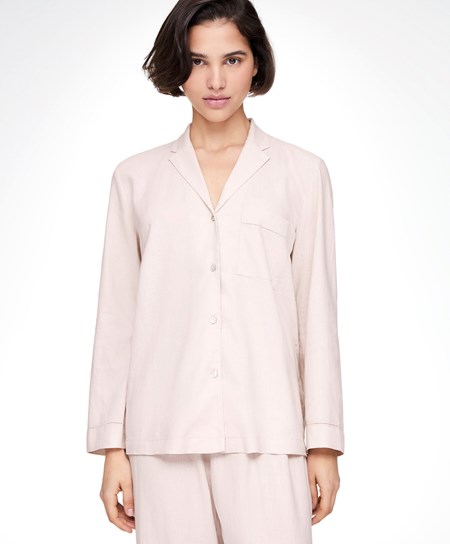 Oysho Long-sleeved Linen Shirt Béžové | XPM307684