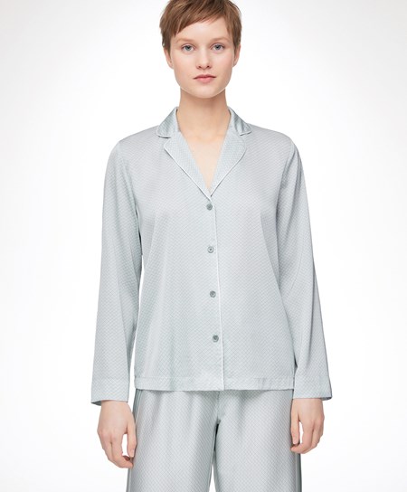 Oysho Long-sleeved Satin Shirt Zelene | FMP931078