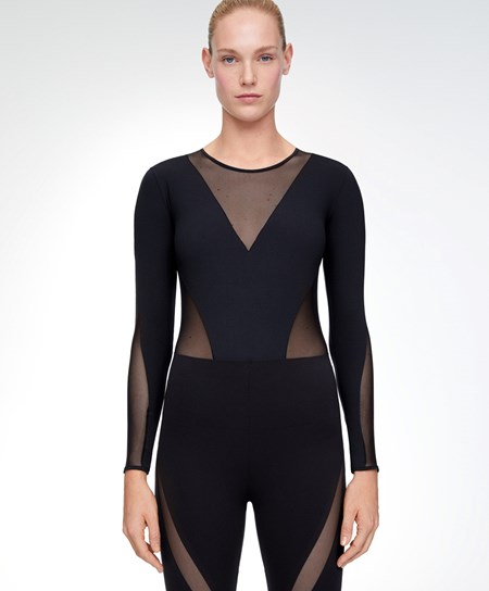 Oysho Long-sleeved Sheers Top Čierne | UZS816035