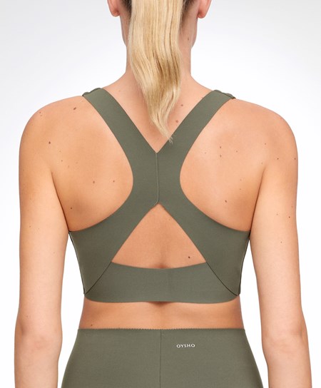 Oysho Medium Support Compressive Sports Bra Tmavo Hnedožltý | MBP036128