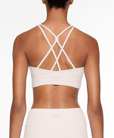 Oysho Medium-support Sports Bra With Cups Ivory Ecru | CLK543019