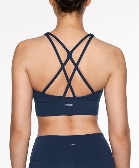 Oysho Medium-support Sports Bra With Cups Námornícka Modrá Modre | EUM301765