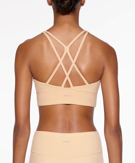 Oysho Medium-support Sports Bra With Cups Vanilla | HLY921703