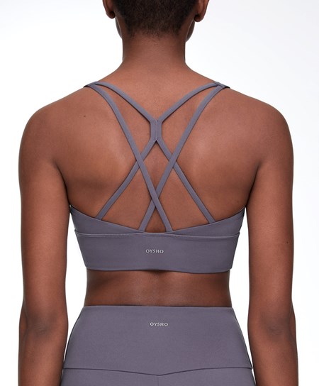 Oysho Medium-support Sports Bra With Cups Purple-grey | JOS025693