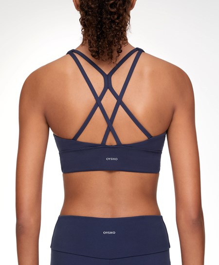 Oysho Medium-support Sports Bra With Cups Tmavo Modre | SWH768591
