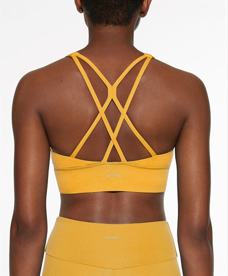 Oysho Medium-support Sports Bra With Cups Žlté | TXB246581