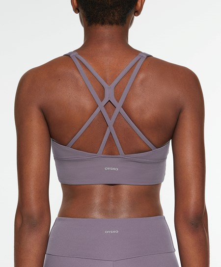 Oysho Medium-support Sports Bra With Cups Grey-lilac | UBO365791
