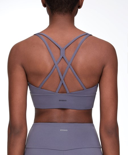 Oysho Medium-support Sports Bra With Cups Modre | VBJ098234