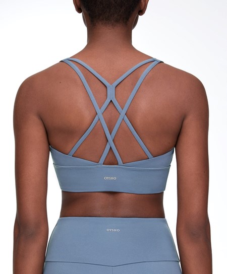 Oysho Medium-support Sports Bra With Cups Mid-blue | VRY103854