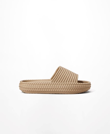 Oysho Metallic Braided Platforme Slides Zlate | PLD214578