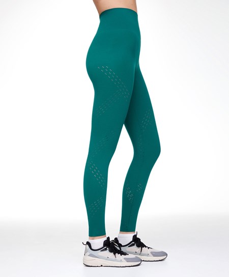Oysho Microperforated 65cm Compressive Leggings Zelene | AXB403182