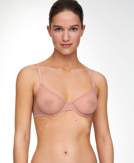 Oysho Non-padded Underwired Klasické Bra In Tulle Mid Dusty Rosette | MHF092741