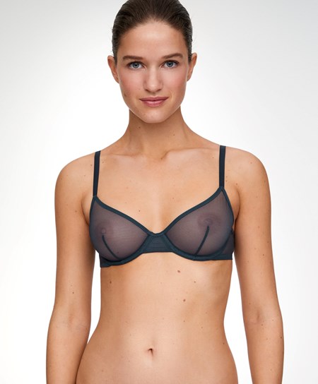Oysho Non-padded Underwired Klasické Bra In Tulle Blue-grey | OGM586294