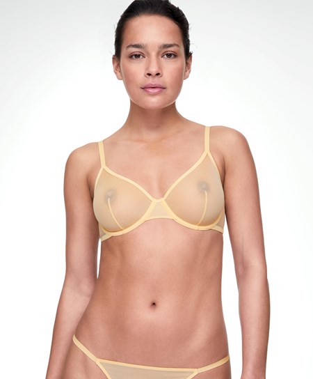 Oysho Non-padded Underwired Klasické Bra In Tulle Žlté | RQO382106