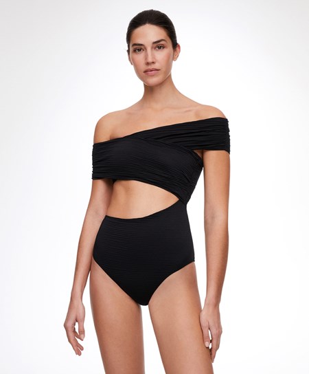 Oysho Off-shoulder Crossover Trikini Čierne | JMZ290173