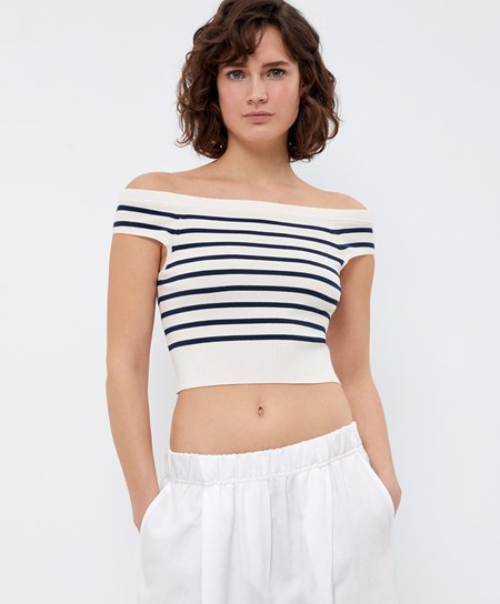 Oysho Off-shoulder Knit Top Cream-white | ODF298643