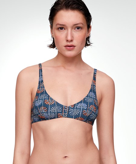 Oysho Palm Tree Halter Bikiny Top Tmavo Modre | DUR932154