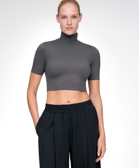 Oysho Perfect-adapt Crop Top With Raised Neck Tmavo Siva | ZTR391264