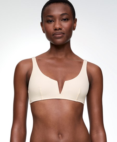 Oysho Piqué Halterneck Bikiny Top Vanilla | FDV028543