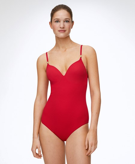 Oysho Piqué Triangle Swimsuit Červené | MZQ568134